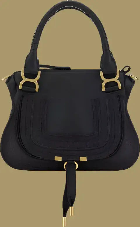 Chloé Marcie black leather handbag with gold hardware and front flap