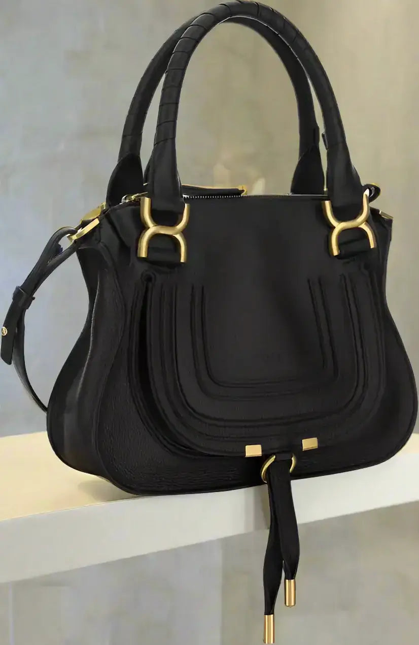 Chloé Marcie black leather handbag with braided handles and gold hardware