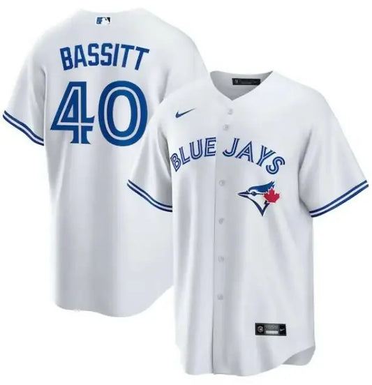 White Toronto Blue Jays Chris Bassitt jersey with Bassitt 40 on the back