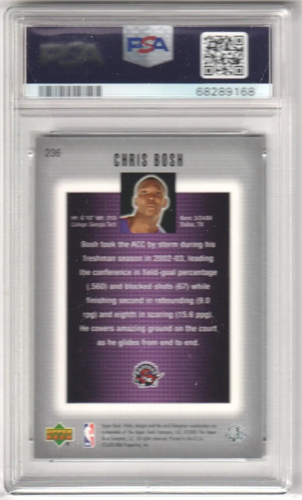 Graded Chris Bosh basketball card from Upper Deck Finite series, PSA 9 Mint condition