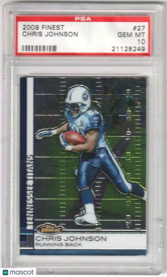 Graded 2009 Finest Chris Johnson football card from Topps Finest, PSA 10 GEM MINT