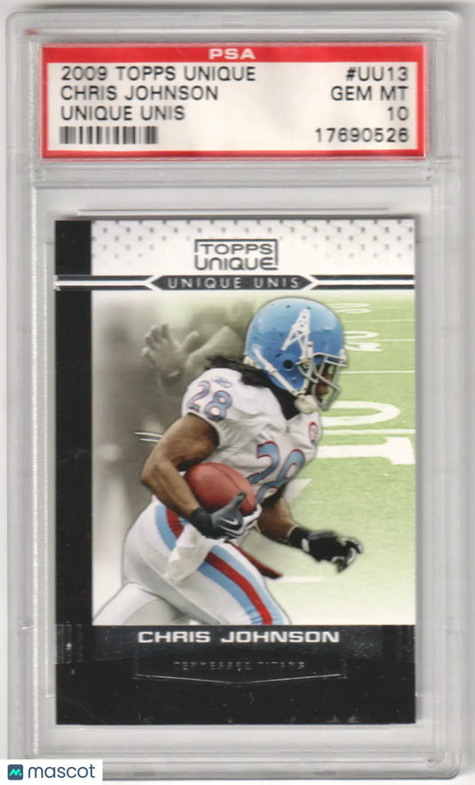 Graded 2009 Topps Unique Chris Johnson football trading card PSA 10 from Columbia Hobby