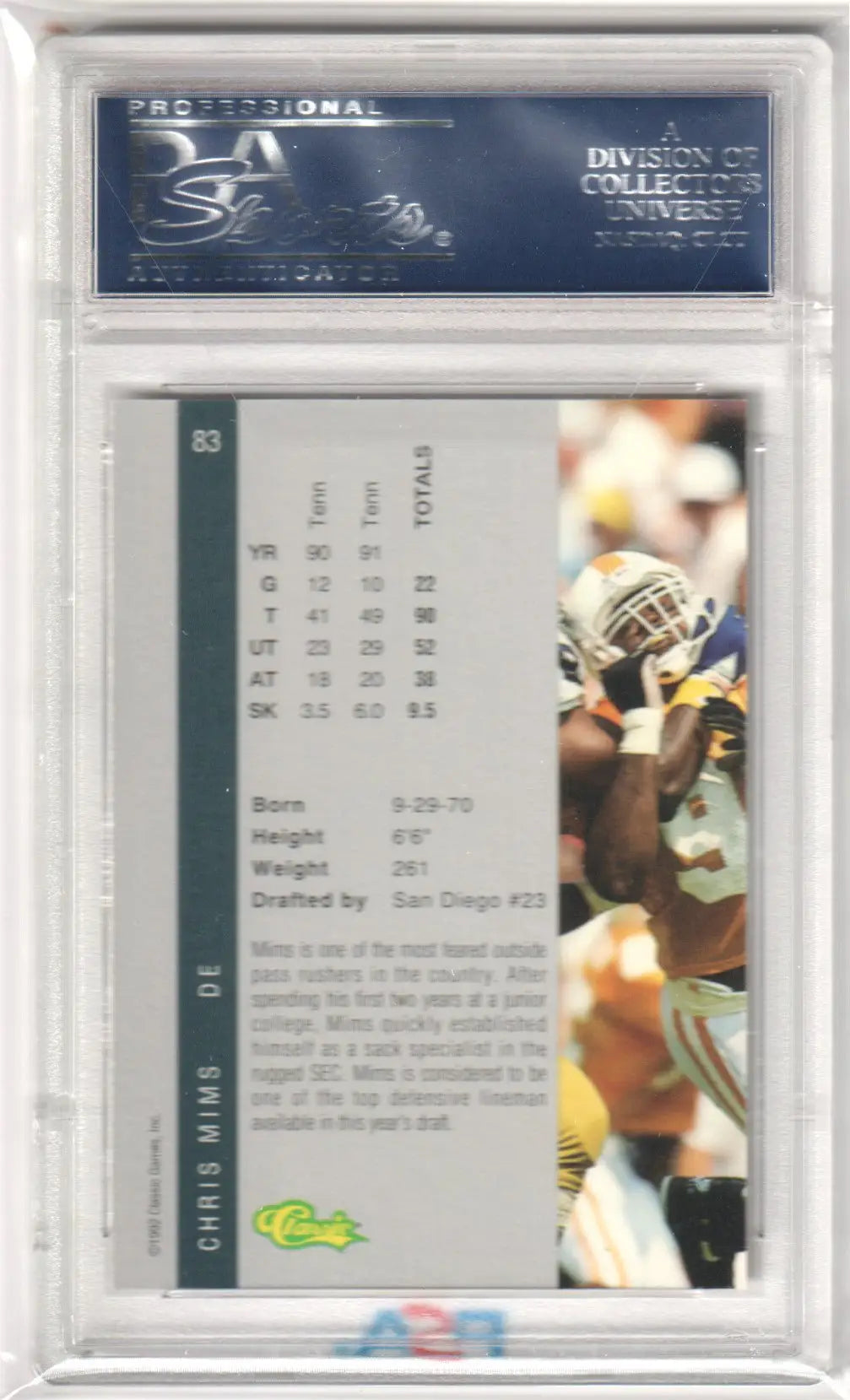 Graded Chris Mims football card from 1992 Classic 4 Sport in gold PSA 10 GEM MINT