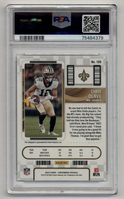 Graded Chris Olave football card from 2022 Contenders Auto PSA 10 Gem Mint collection
