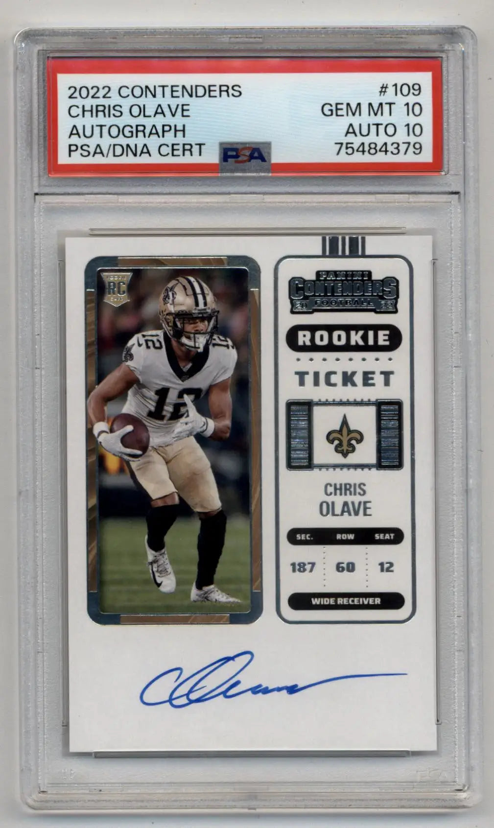 Graded Chris Olave 2022 Contenders Auto PSA 10 Gem Mint Autograph Card for collectors