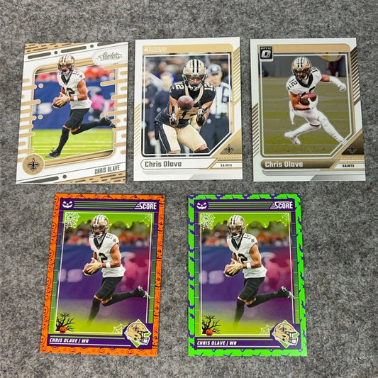 Collection of Chris Olave New Orleans Saints football trading cards for 2024 NFL set