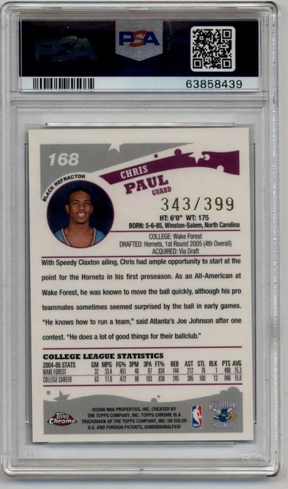 Chris Paul 2005-06 Topps Chrome Black Refractor #168 343/399 PSA 9 Mint - Singles