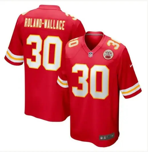 Red Kansas City Chiefs Nike game jersey with white and gold accents
