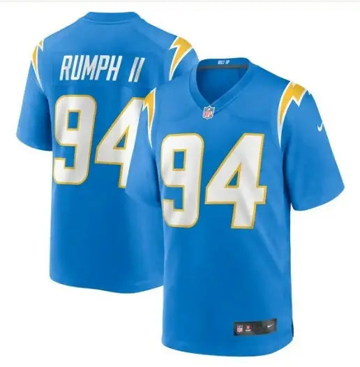 Light blue Los Angeles Chargers Chris Rumph II game jersey with RUMPH II and number 94