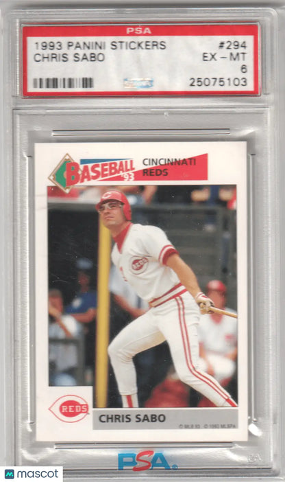 Graded Chris Sabo 1993 Panini Stickers baseball card from Columbia Hobby, PSA 6 E-MT