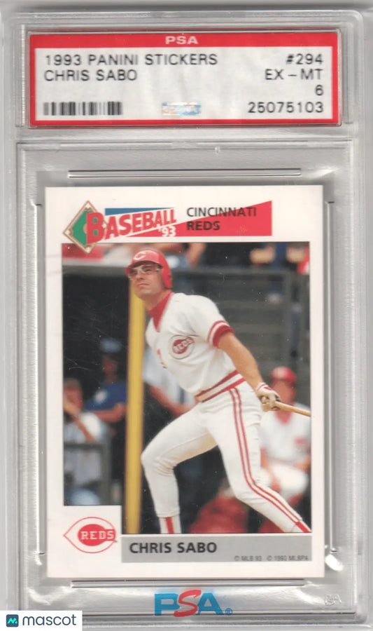 Graded Chris Sabo 1993 Panini Stickers baseball card from Columbia Hobby, PSA 6 E-MT