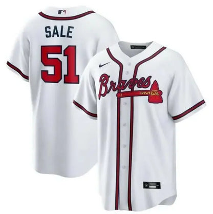 White Atlanta Braves baseball jersey worn by Chris Sale Nike Home Replica jersey