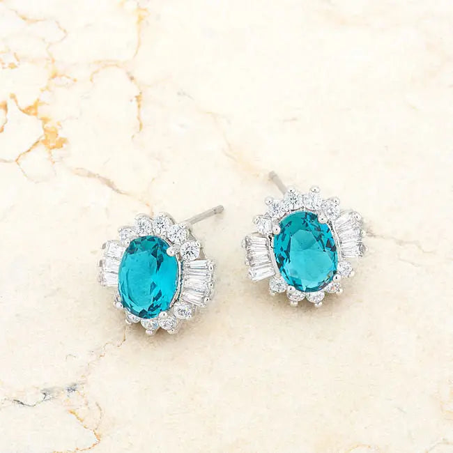 Chrisalee 3.3ct Aqua CZ Rhodium Classic Stud Earrings - Earrings