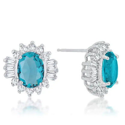 Chrisalee 3.3ct Aqua CZ Rhodium Classic Stud Earrings - Earrings