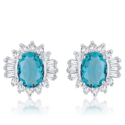 Chrisalee 3.3ct Aqua CZ Rhodium Classic Stud Earrings - Earrings