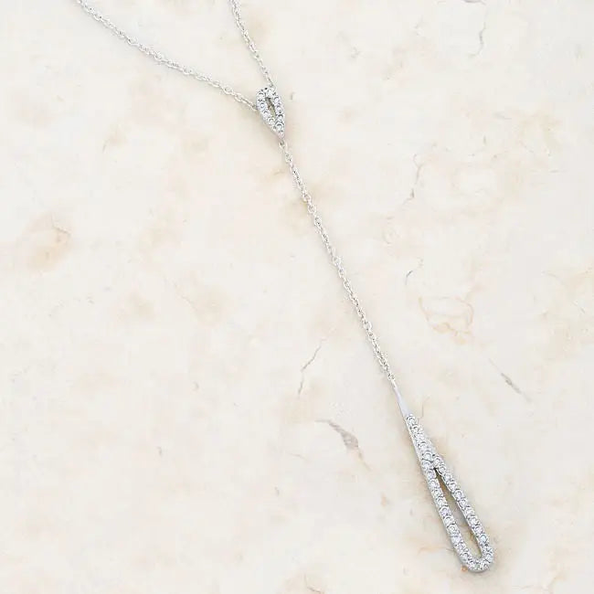 Chrisette 0.4ct CZ Rhodium Classic Drop Lariat Necklace - Necklaces
