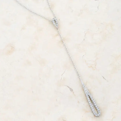 Chrisette 0.4ct CZ Rhodium Classic Drop Lariat Necklace - Necklaces