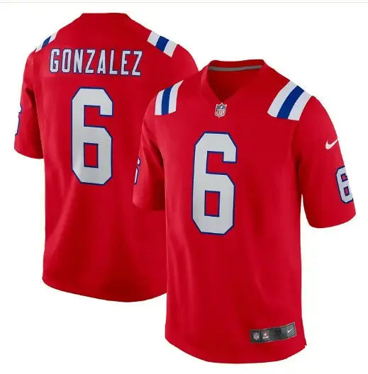 Red Christian Gonzalez New England Patriots Nike Game Jersey with GONZALEZ and number 6
