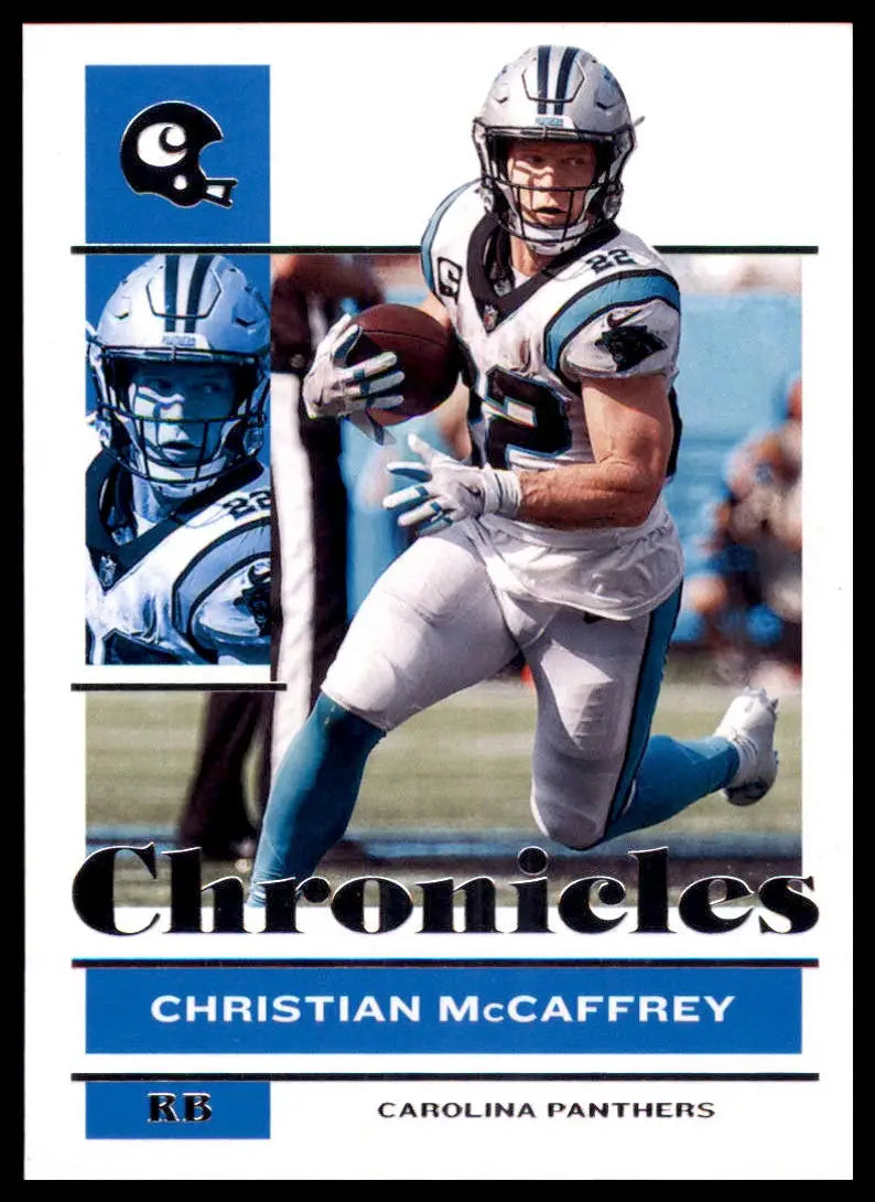 Football trading card featuring Christian McCaffrey from Panini Chronicles 2021 Panthers