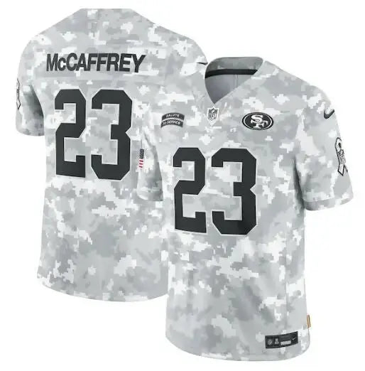 Gray and white camouflage Christian McCaffrey San Francisco 49ers Nike 2024 jersey