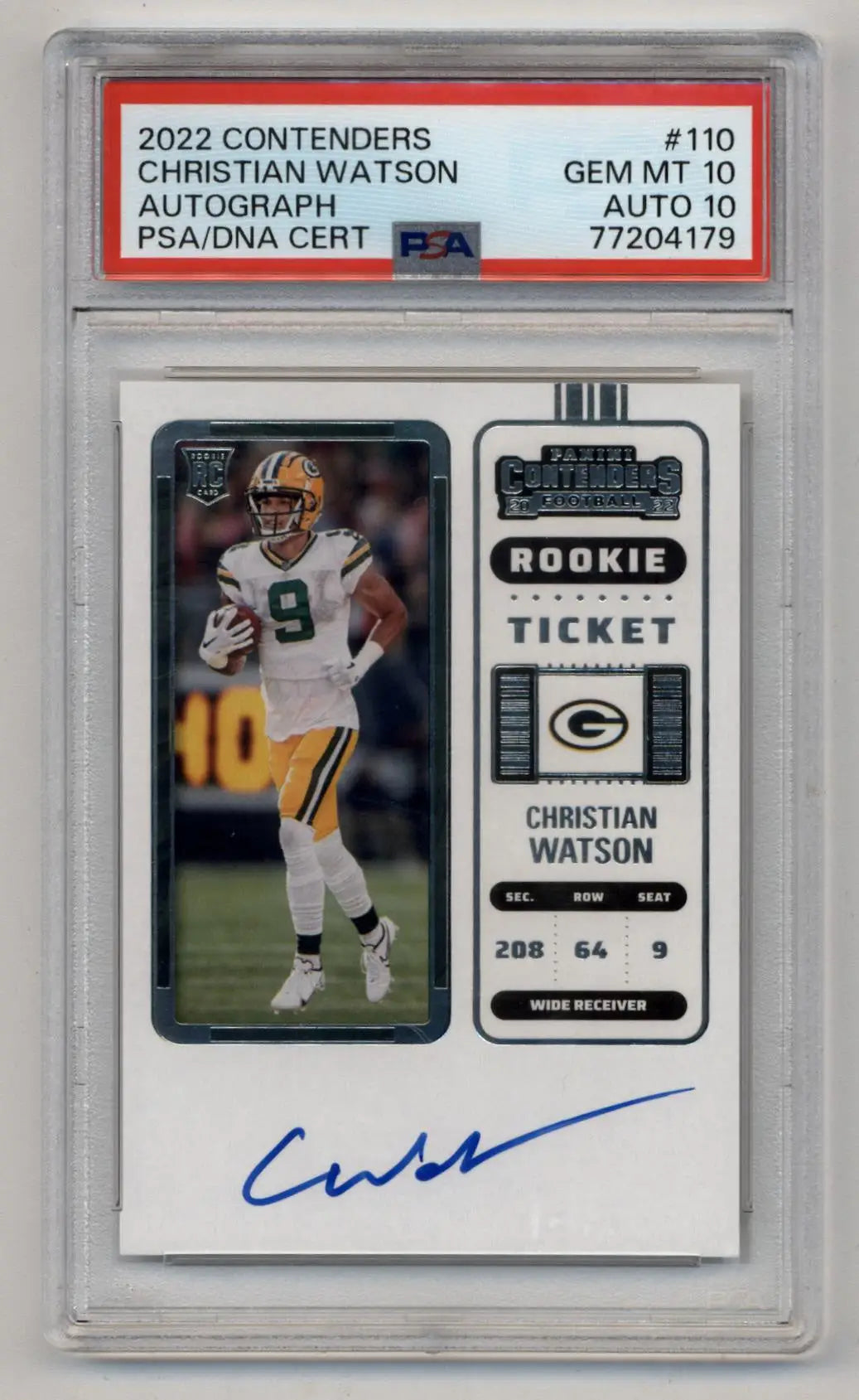 Christian Watson 2022 Contenders Auto PSA 10 Gem Mint Auto 10 - Singles