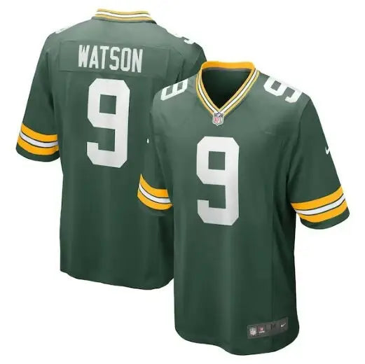 Green Bay Packers Christian Watson #9 Nike Game Player Jersey on display