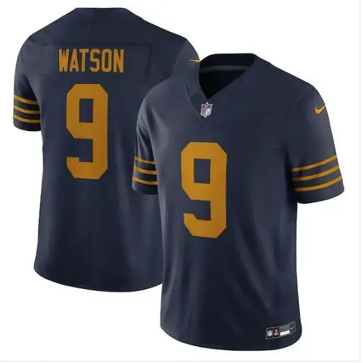 Navy blue Christian Watson Green Bay Packers Nike 1923 Classic Vapor F U S E jersey with gold number 9 and Watson on back
