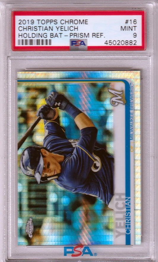 Graded Christian Yelich baseball card Prism Refractor PSA 9 Mint