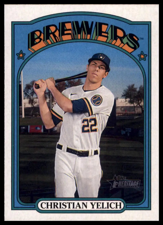 Christian Yelich baseball card from Topps Heritage 2021 Milwaukee Brewers collection