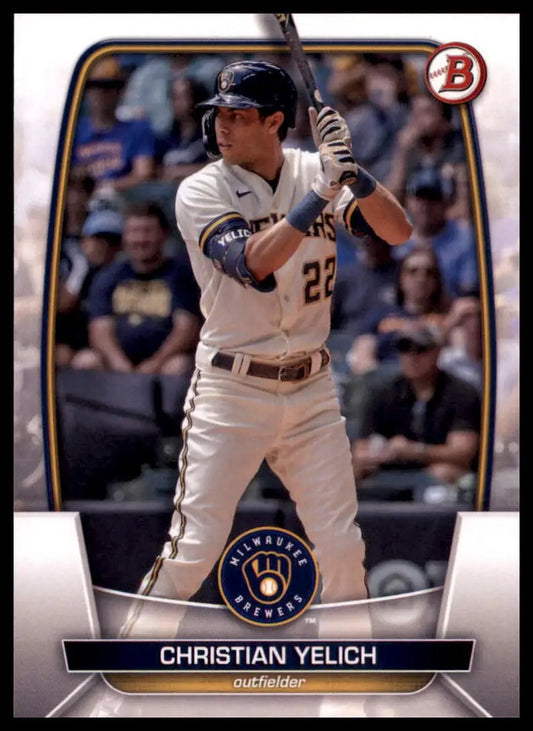 Christian Yelich 2023 Bowman baseball card featuring Milwaukee Brewers player