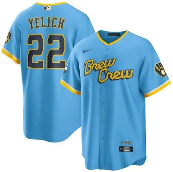 Light blue Christian Yelich Milwaukee Brewers Nike 2022 City Connect Jersey