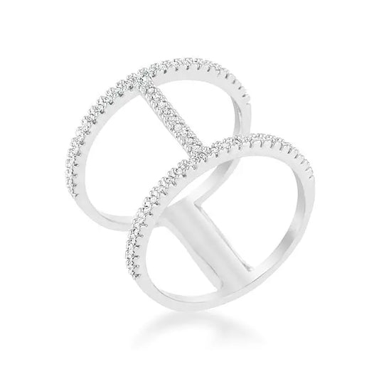 Christina 0.3ct CZ Rhodium Open Contemporary Wide Ring - Rings