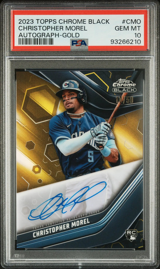 PSA 10 Gem Mint Christopher Morel 2023 Topps Chrome Black Gold Auto in protective case