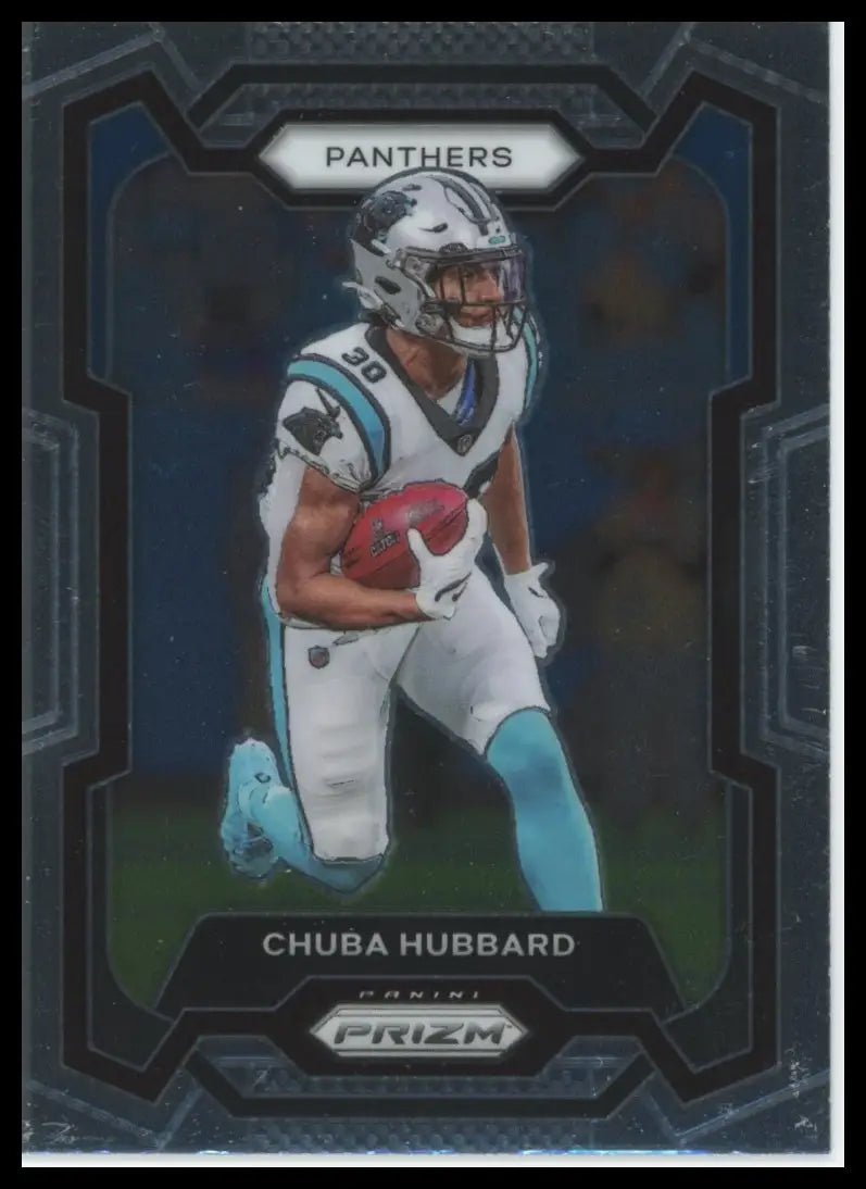 Football trading card featuring Chuba Hubbard in Carolina Panthers uniform from Panini Prizm