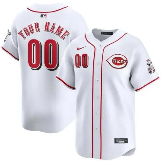 White Cincinnati Reds Nike Home Limited Custom Baseball Jersey displayed for sale