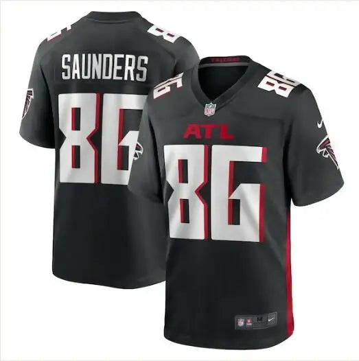 Black CJ Saunders Atlanta Falcons Nike Team Game Jersey showing team logo and details