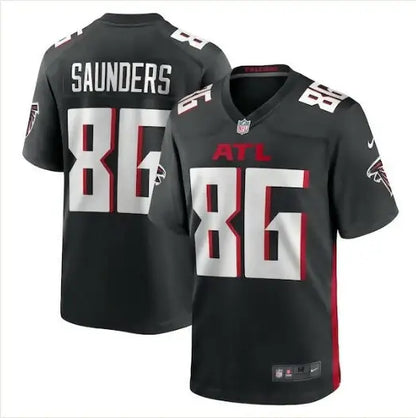 Black CJ Saunders Atlanta Falcons Nike Team Game Jersey showing team logo and details