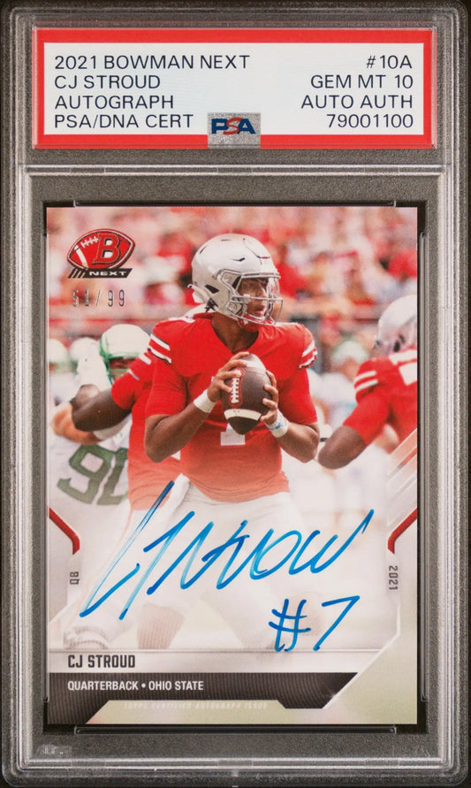 CJ Stroud 2021 TOpps Now Bowman Next Auto #51/99 PSA 10 Gem Mint - Singles
