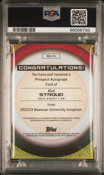 CJ Stroud 2022 Bowman U Inception Fuchsia Foil Auto #58/75 PSA 10 Gem Mint - Singles