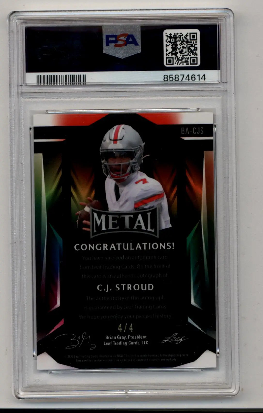 CJ Stroud 2023 Leaf Metal Auto Pink Mojo 4/4 PSA 10 Gem Mint - Singles