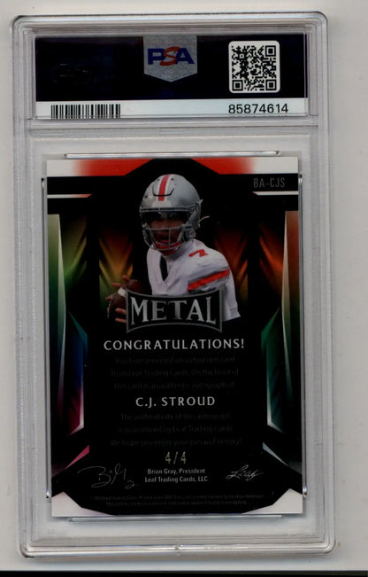 CJ Stroud 2023 Leaf Metal Auto Pink Mojo 4/4 PSA 10 Gem Mint - Singles