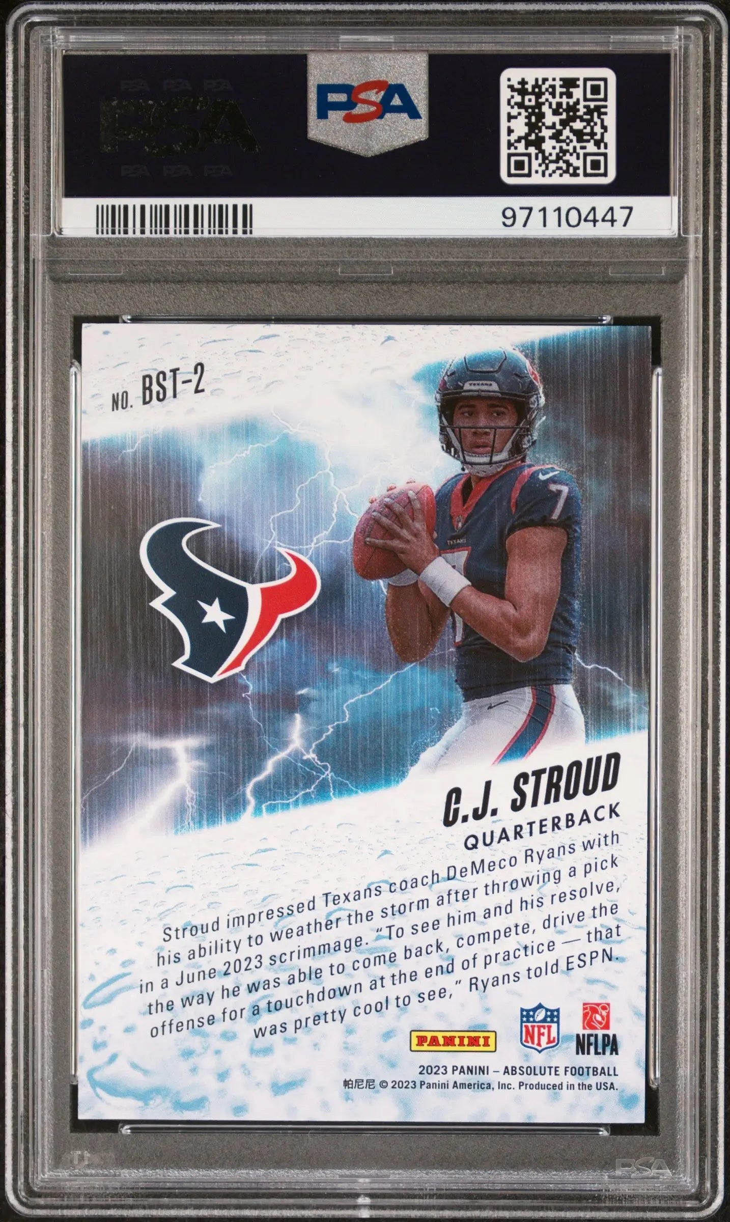 Graded C.J. Stroud football trading card Panini Absolute Storm Red Gem Mint 10