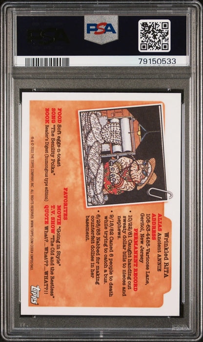 PSA-graded back view of Clark Can’t 2022 Topps Garbage Pail Kids Sapphire card