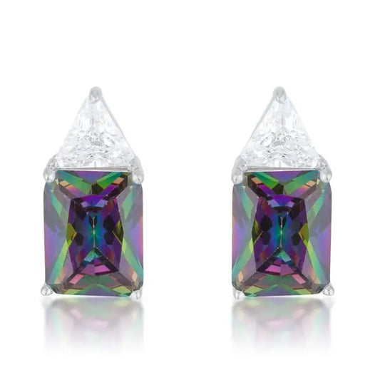 Classic Mystic Cubic Zirconia Rhodium Stud Earrings - Earrings