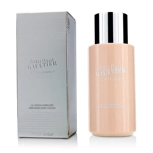 Bottle of Jean Paul Gaultier Classique perfumed body lotion with silver box, 200ml