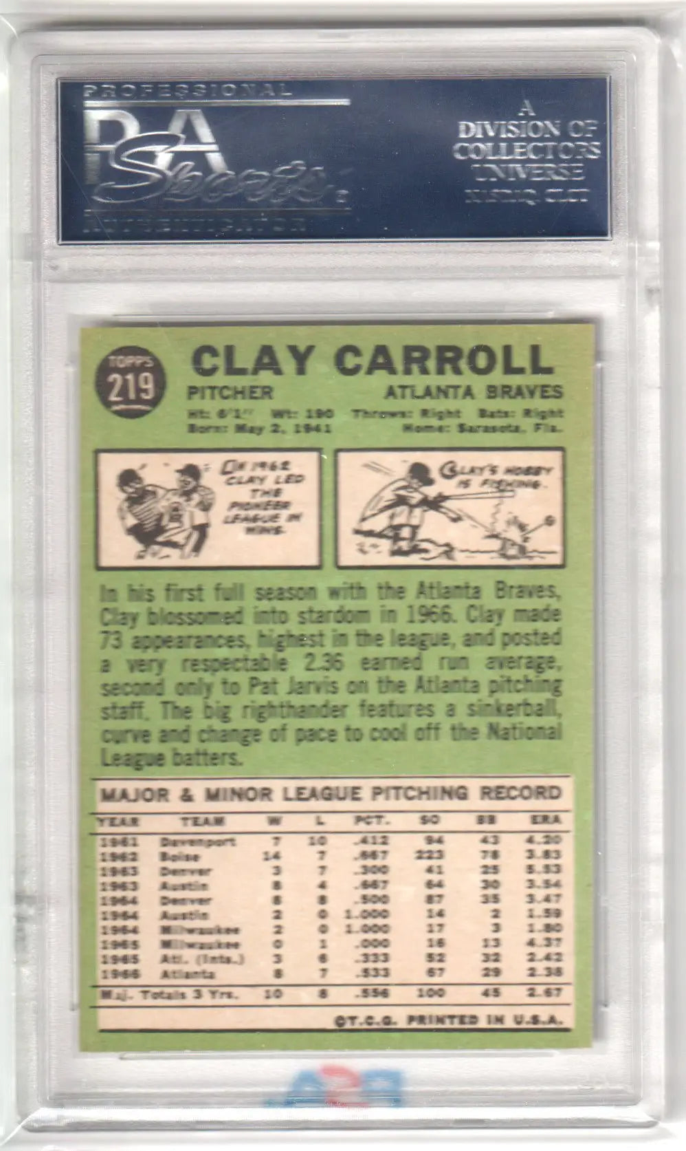 Graded Clay Carroll 1967 Topps baseball card PSA 8 NM-MT from Columbia Hobby