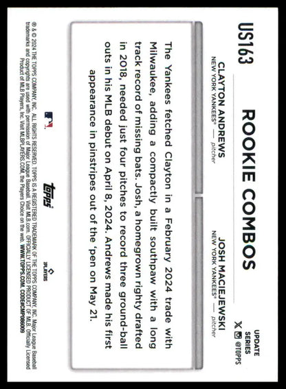Baseball card featuring Clayton Andrews and Josh Maciejewski from Topps Update 2024