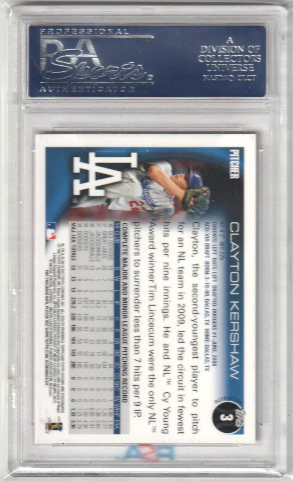 Clayton Kershaw 2010 Topps Chrome Orange Refractor baseball card Columbia Hobby