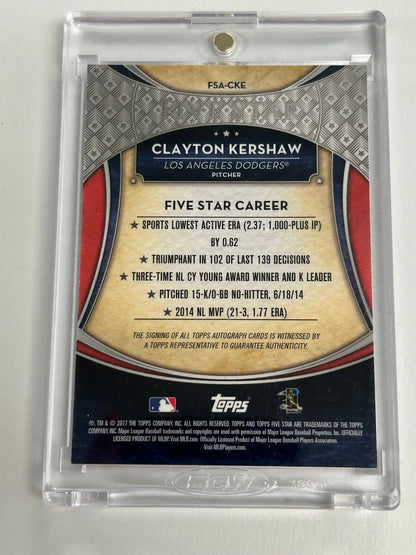 Clayton Kershaw 2017 Topps Five Star Autograph #50/50 baseball card in clear case