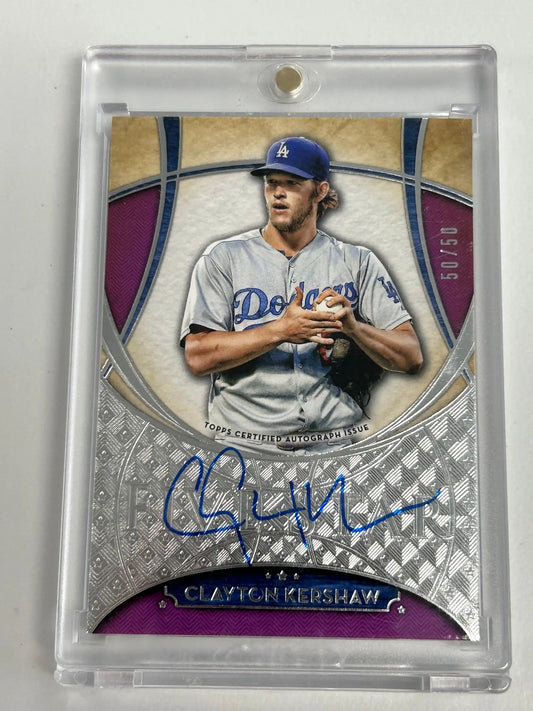 Signed Clayton Kershaw Topps Five Star Autograph baseball card in gray away uniform